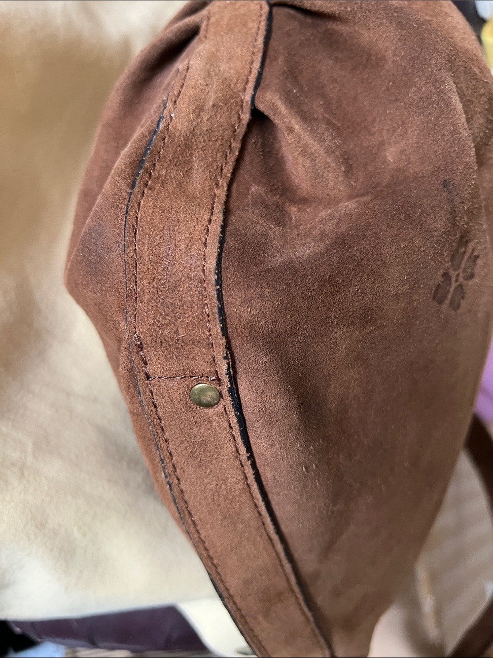 Patricia Nash Women’s Bello Cognac Suede Shoulder Hobo Bag Purse Studded Zip - Picture 3 of 16